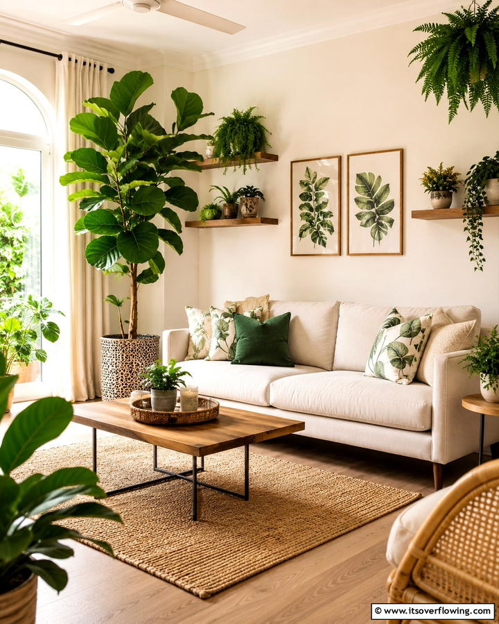 Cream and Greenery - 25 Cream Living Room Ideas for Elegant Spaces