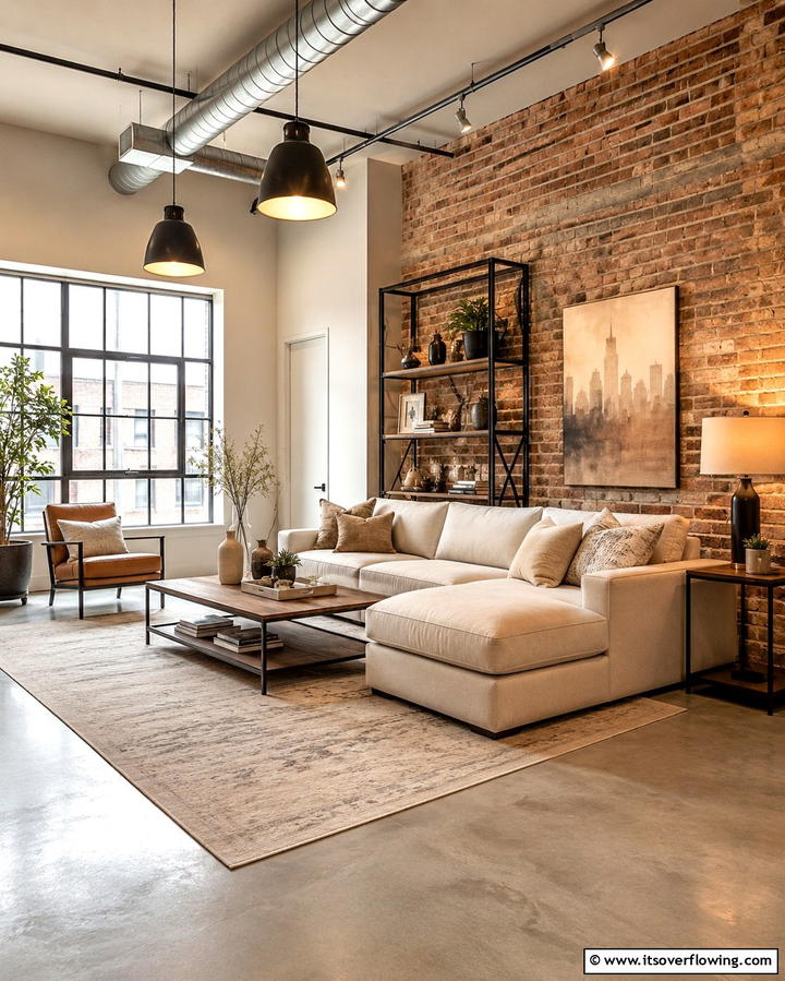 Cream and Industrial Elements - 25 Cream Living Room Ideas for Elegant Spaces
