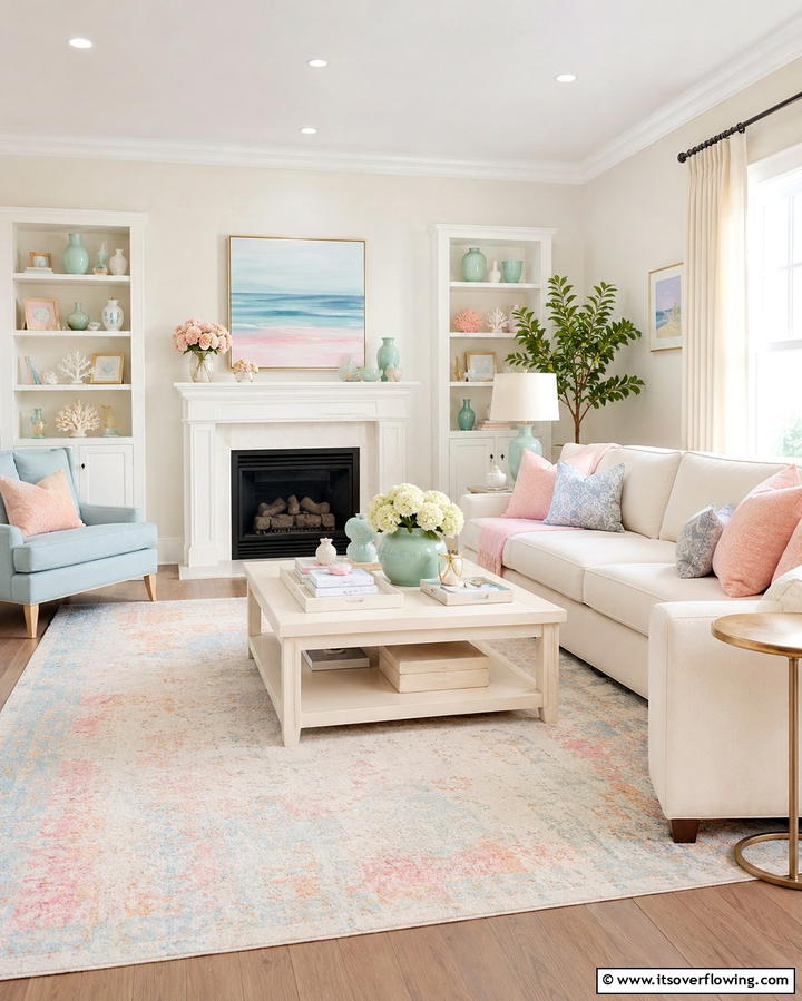 Cream and Pastel Accents - 25 Cream Living Room Ideas for Elegant Spaces