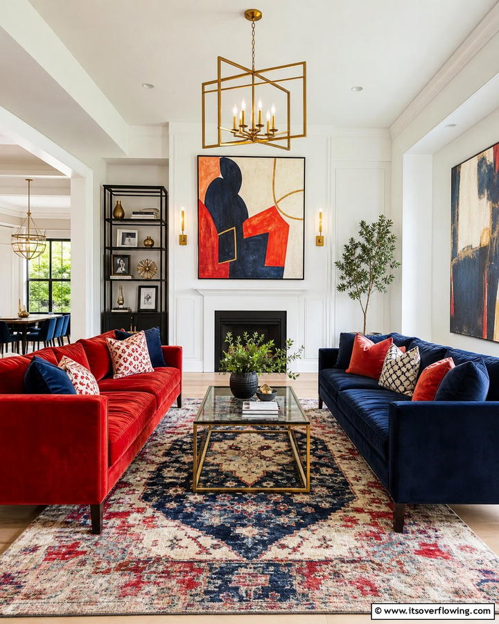 Create a Bold Contrast with Differing Colors - 20 Mismatched Sofas in Living Room Ideas for Eclectic Style