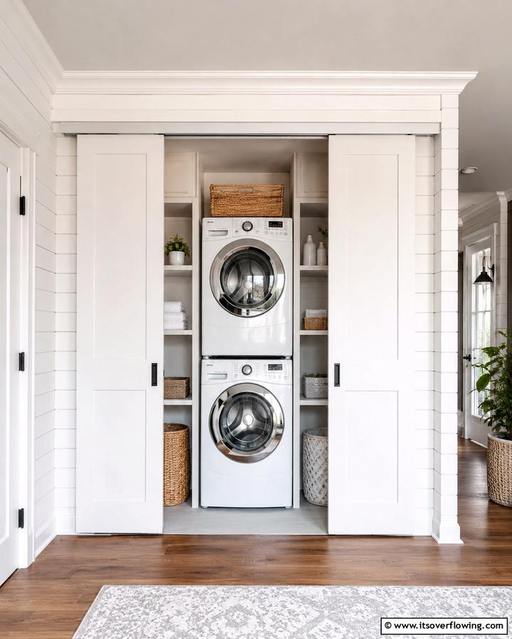 Create a Hidden Nook - 20 Stackable Laundry Room Ideas for Small Spaces