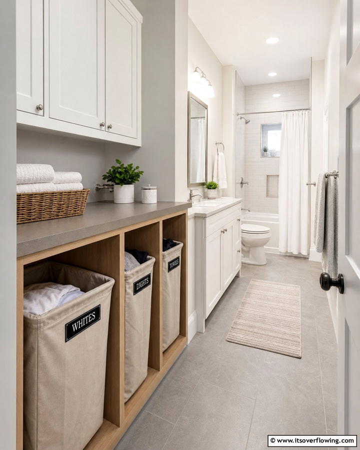 Create a Laundry Sorting Area - 25 Family Bathroom Ideas for Functional and Stylish Spaces
