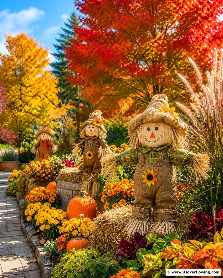 Create a Miniature Scarecrow Display - 25 Fall Garden Ideas to Beautify Your Outdoor Space