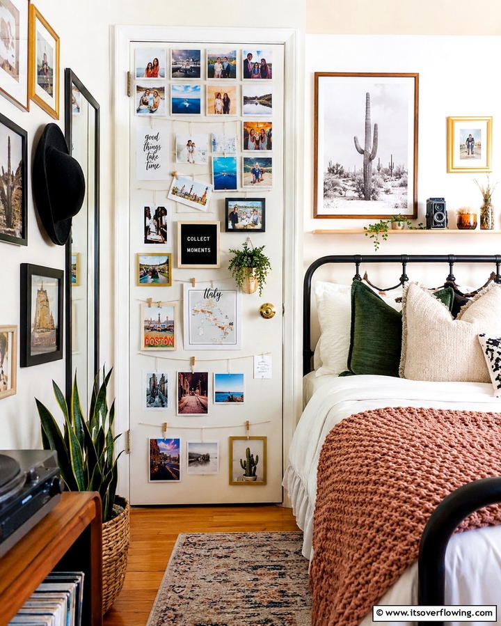 Create a Photo Collage for Personalization - 25 Creative Bedroom Door Decorating Ideas for Style