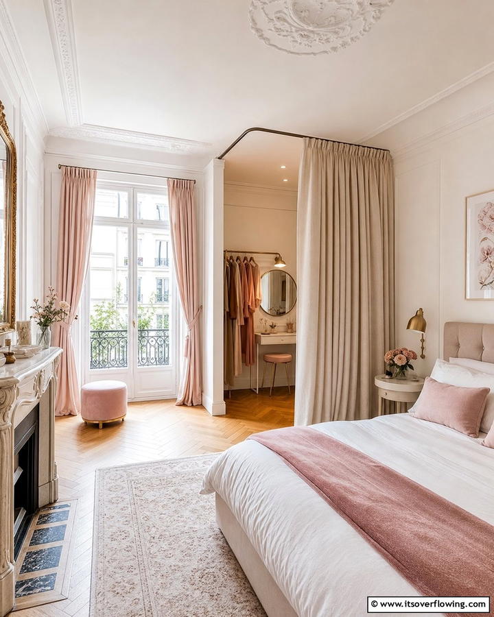 Create a Private Dressing Area with a Curtain - 20 L-shaped Bedroom Layout Ideas for Optimal Space Use