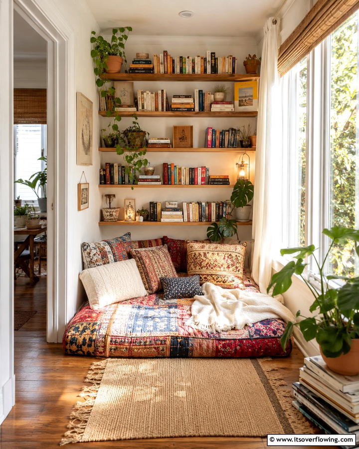Create a Reading Nook - 30 Eclectic Bohemian Maximalist Decor Ideas for Vibrant Homes
