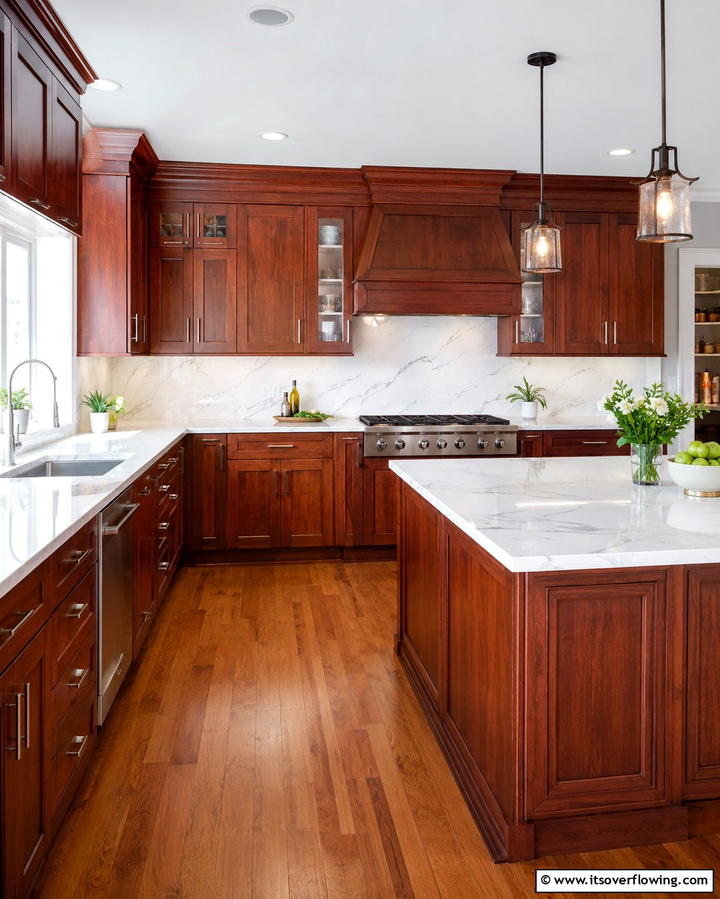 Creating Contrast with Light Countertops - 25 Natural Cherry Kitchen Cabinets for a Warm and Inviting Look