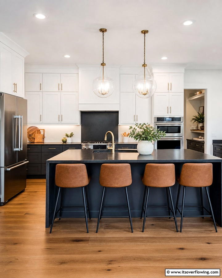 Creating Depth with Two Tone Cabinets - 20 Kitchen Ideas with Dark Countertops and Light Cabinets