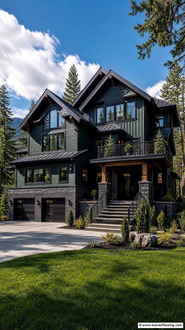 Creating Depth with a Dark Palette - 25 Forest Green House With Black Trim Ideas- Bold & Modern