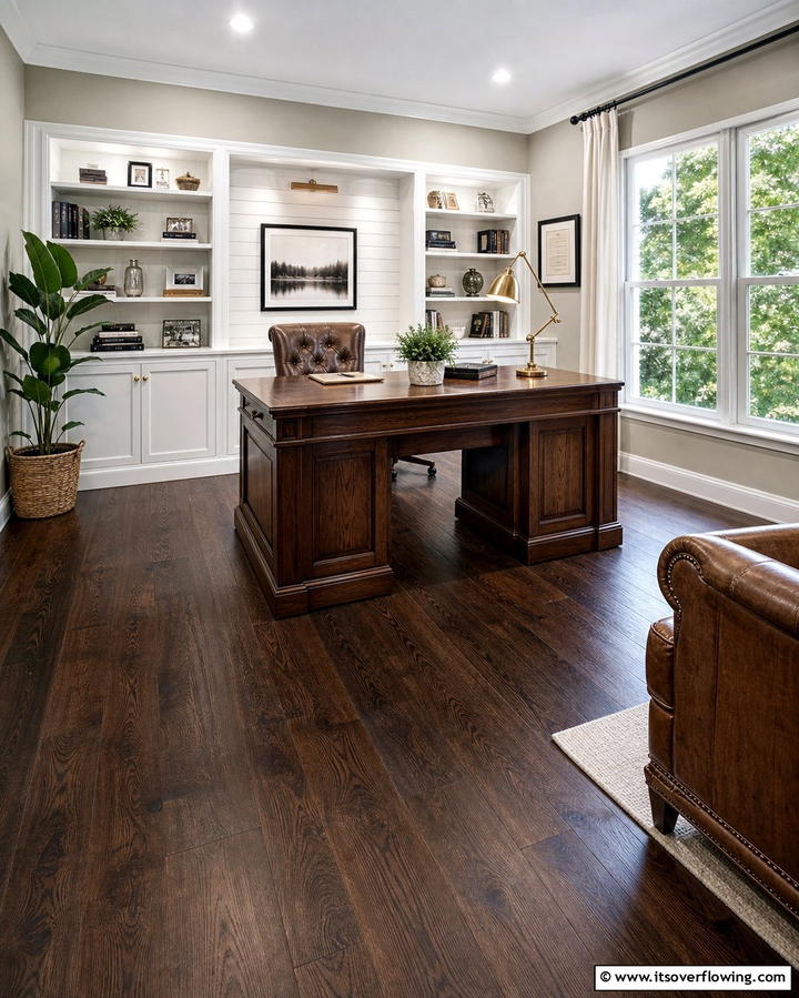 Creating Warmth in Home Offices with Dark Walnut Floors - 25 Dark Walnut Floors for Rooms with Timeless Appeal