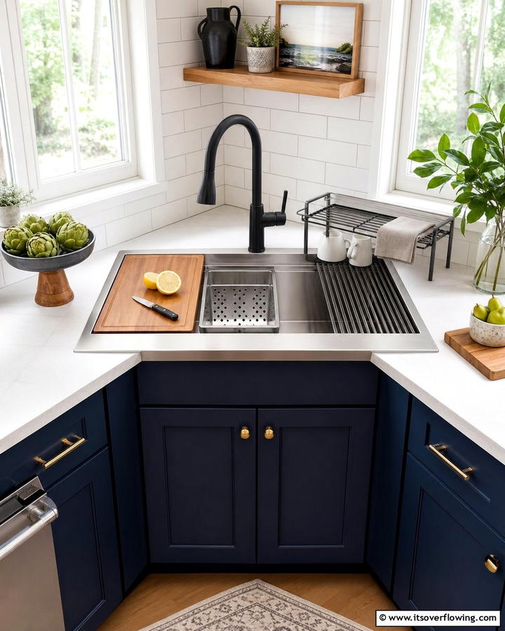 Creating a Dual Function Corner Sink with a Prep Station - 25 Clever Corner Kitchen Sink Ideas for Small Spaces
