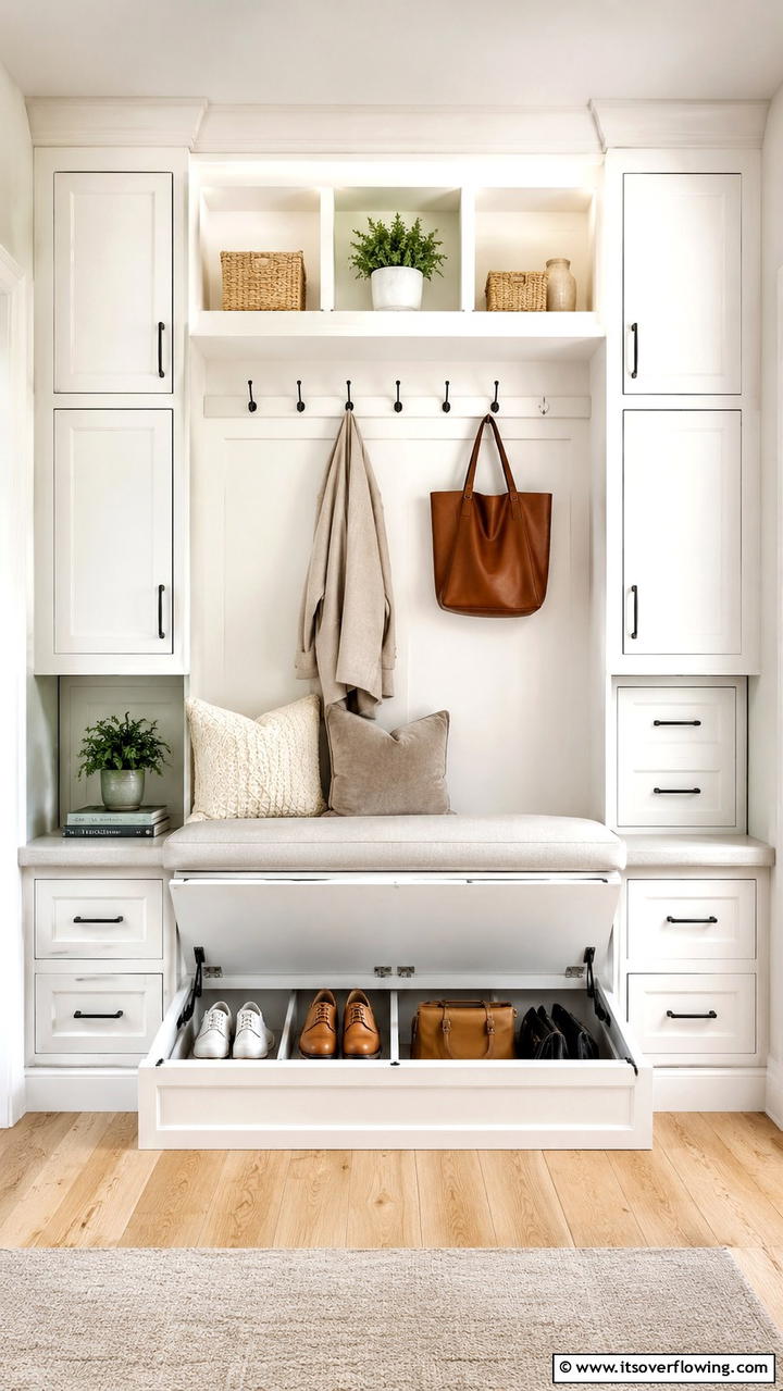 Creating a Dual Purpose Entryway Bench - 30 Smart Hall Closet Organization Ideas for Maximized Space