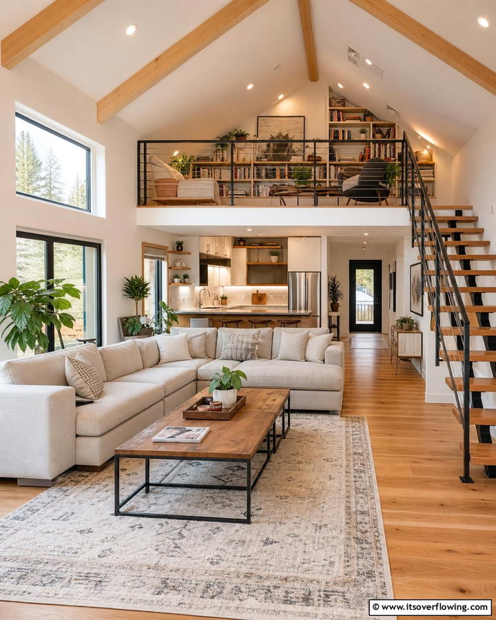 Creating a Loft Space for Extra Functionality - 20 Open Concept Vaulted Ceiling Living Room Ideas