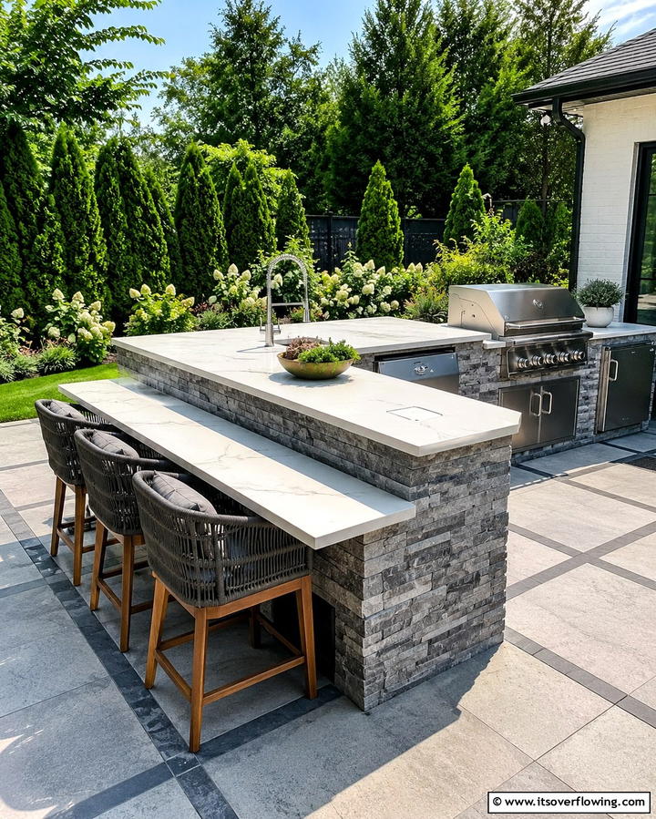 Creating a Multi Level Countertop - 20 Functional L-Shaped Outdoor Kitchen Ideas for Entertaining