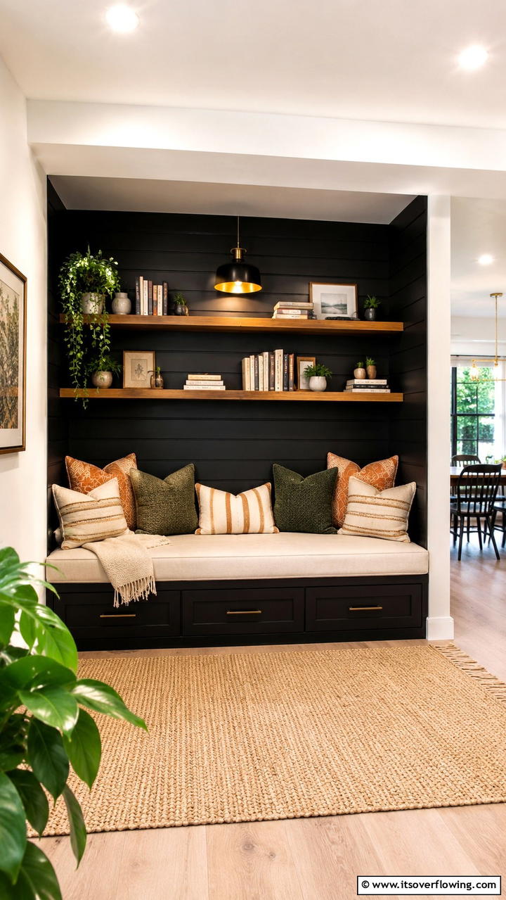 Creative Accent Nook - 30 Black Shiplap Wall Ideas for Timeless Interior Accents