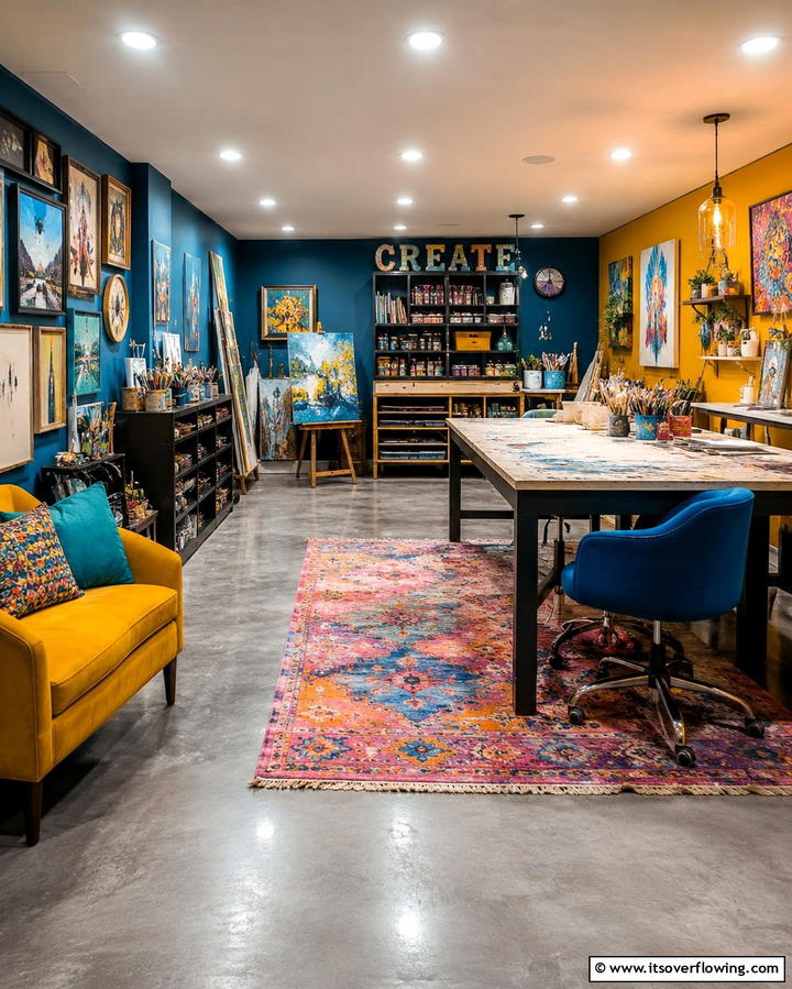 Creative Art Studio Office - 30 Basement Office Ideas for Productive Below-Ground Workspaces