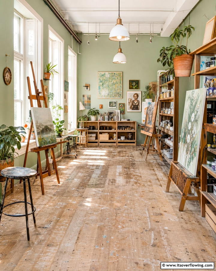 Creative Art Studio - 21 Sage Green Paint Inspirations for Calming Interiors