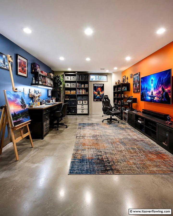 Creative Art and Game Studio - 30 Fun Basement Game Room Ideas for Family Entertainment
