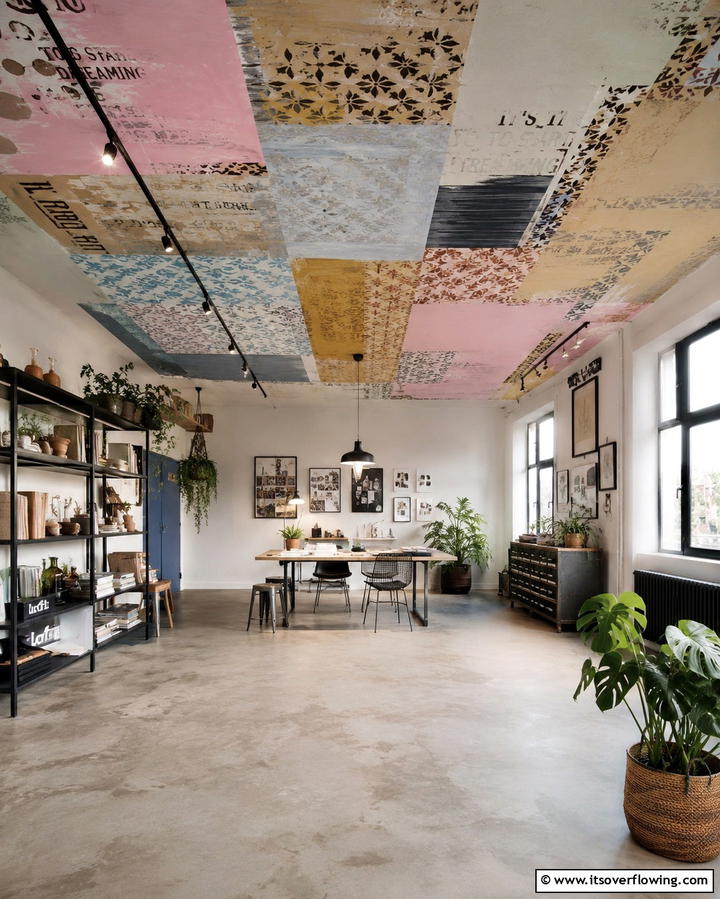 Creative Collage Ceiling - 30 Creative Ceiling Paint Ideas to Transform Any Room’s Ambiance
