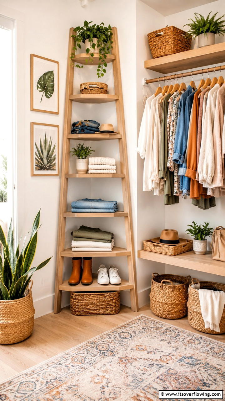 Creative Corner Ladder Shelving - 30 Closet Shelving Ideas for Maximizing Storage and Space