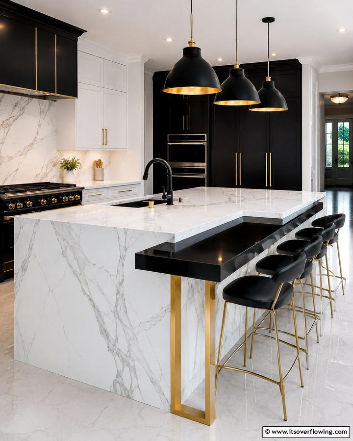 Creative Countertop Designs - 30 Luxe Black, White, and Gold Kitchen Ideas for Elegant Spaces