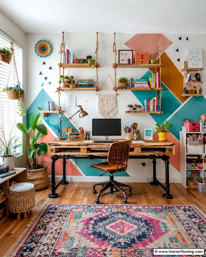 Creative DIY Bohemian Workstation - 30 Bohemian Home Office Ideas for Eclectic Workspace Vibes