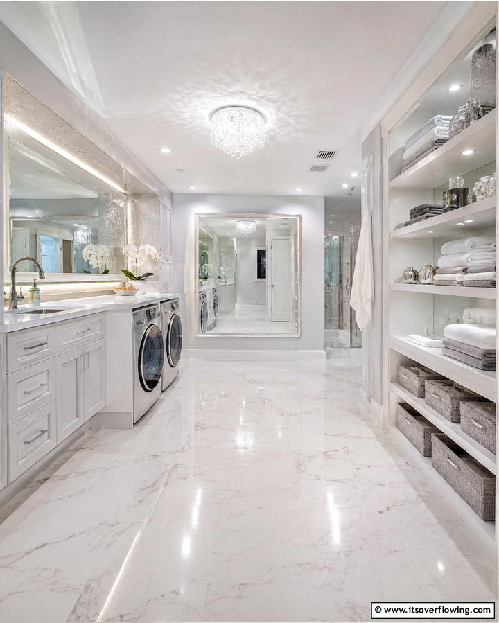 Creative Lighting and Mirror Accents - 30 Basement Laundry Room Ideas for Functional Utility Spaces