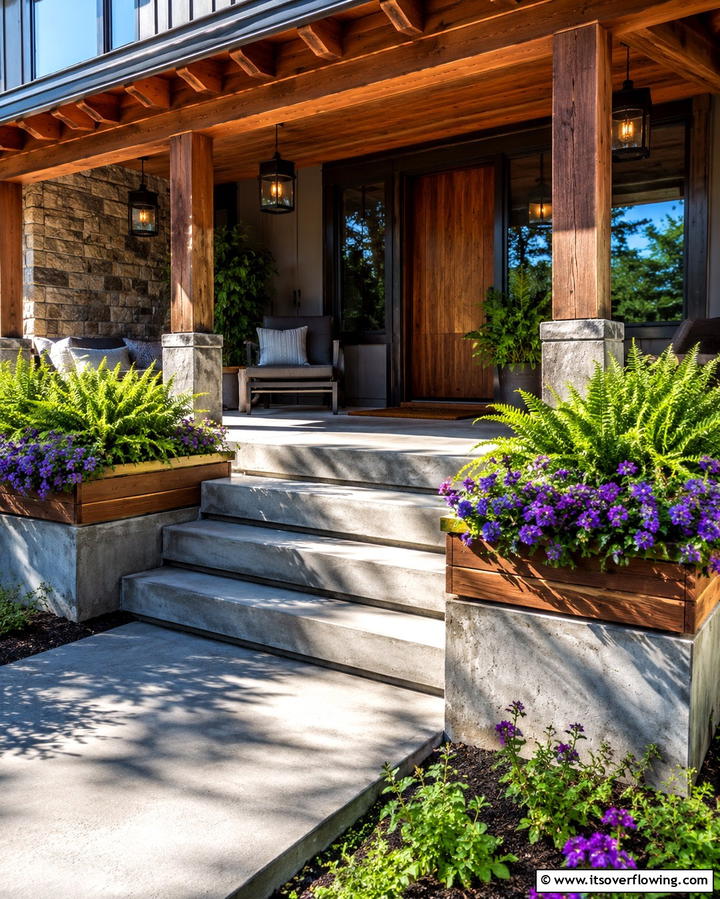 Creative Planter Integration - 30 Barndominium Front Porch Ideas for Rustic Charm