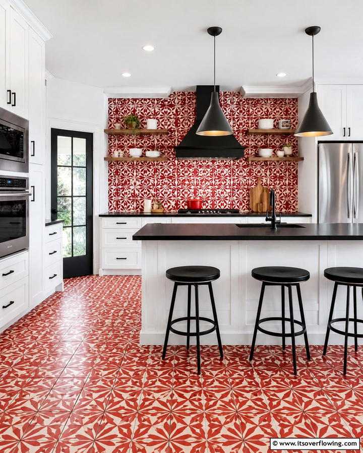 Creative Red Tile Patterns - 30 Bold Red Kitchen Ideas for a Vibrant Cooking Space