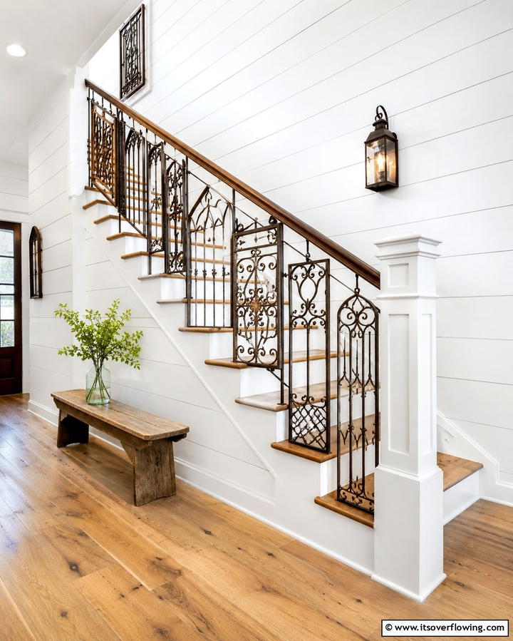 Creative Upcycled Railing - 30 Rustic Farmhouse Stair Railing Ideas & Designs