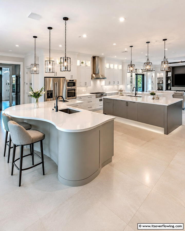 Creative Use of Shapes - 25 Double Island Kitchen Ideas for Spacious Cooking