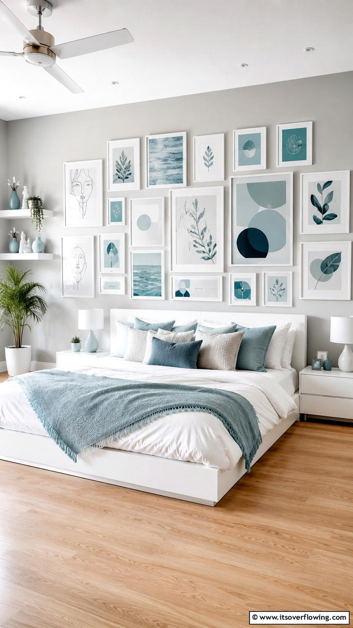 Creative Wall Art Displays - 30 Duck Egg Blue Bedroom Ideas for Serene Spaces