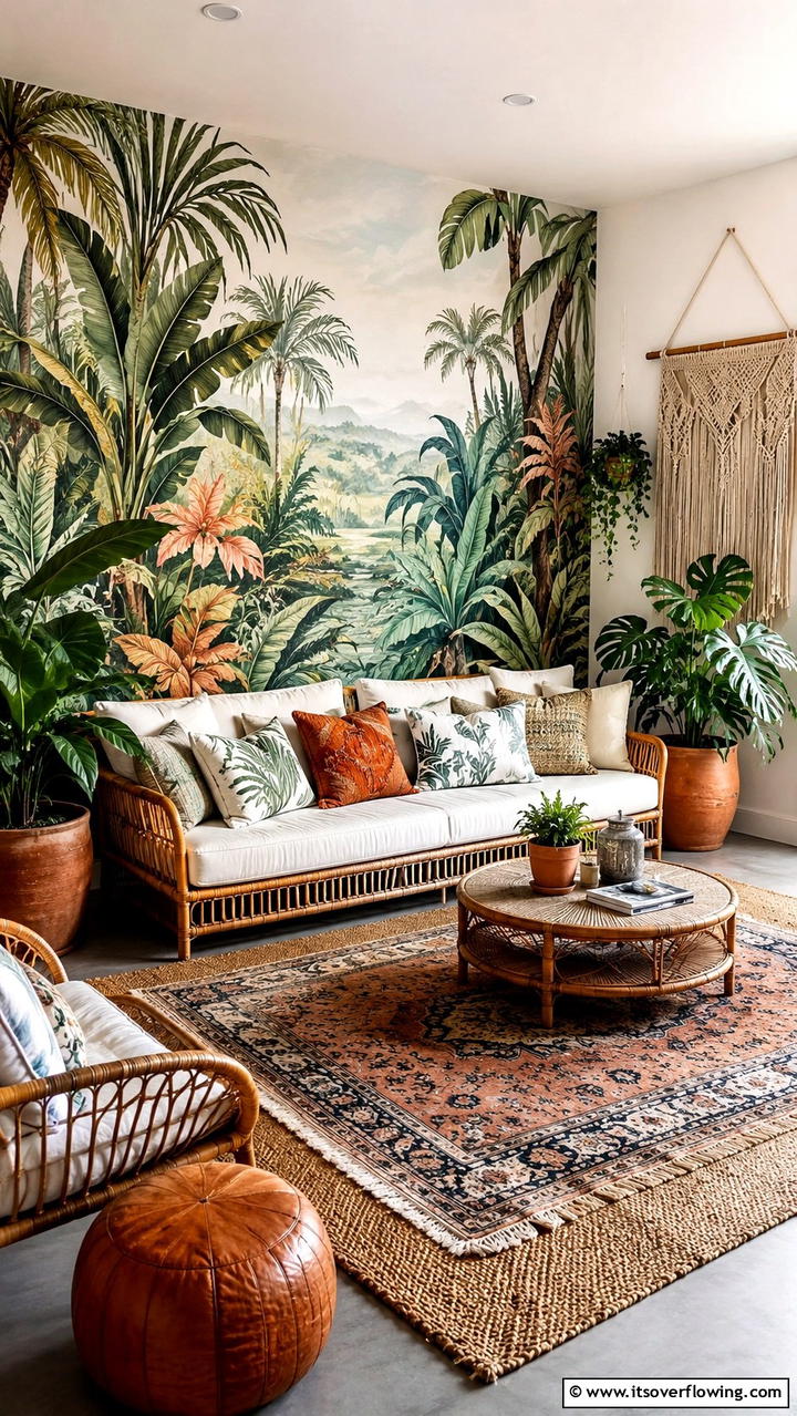Creative Wall Murals - 30 Boho Chic Living Room Ideas for a Cozy and Eclectic Vibe