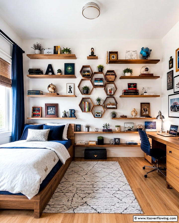 Creative Wall Shelving - 20 Student Bedroom Design Ideas for Study and Sleep