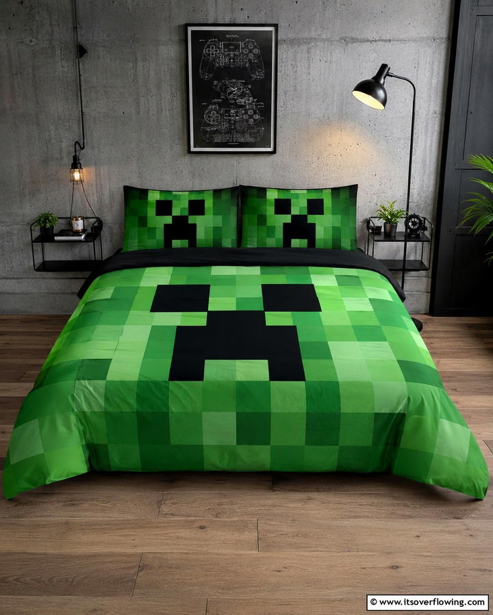 Creeper Face Bedding - 30 Minecraft Bedroom Ideas for Block-Inspired Fun