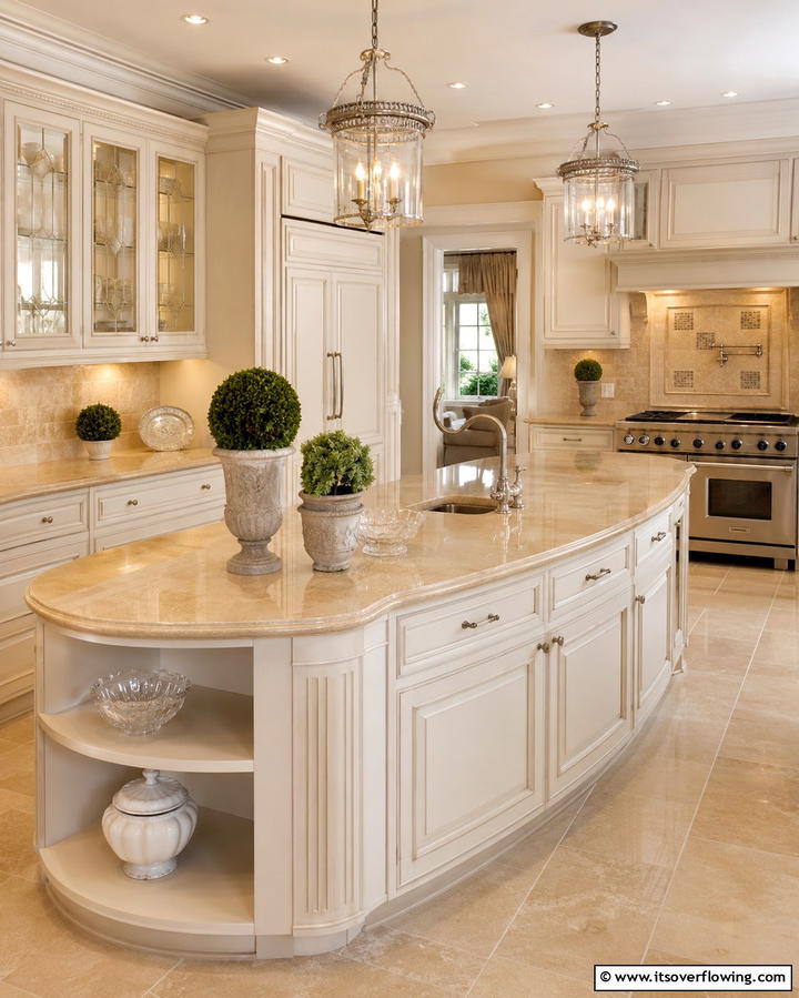 Crema Marfil Marble Countertop - 25 Marble Kitchen Countertops for Elegant Homes