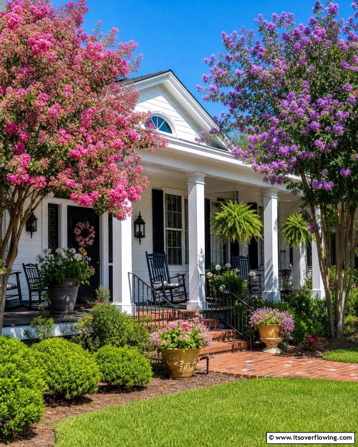 Crepe Myrtle Accent Flowers - 30 Southern Front Porch Ideas for Welcoming Outdoor Spaces