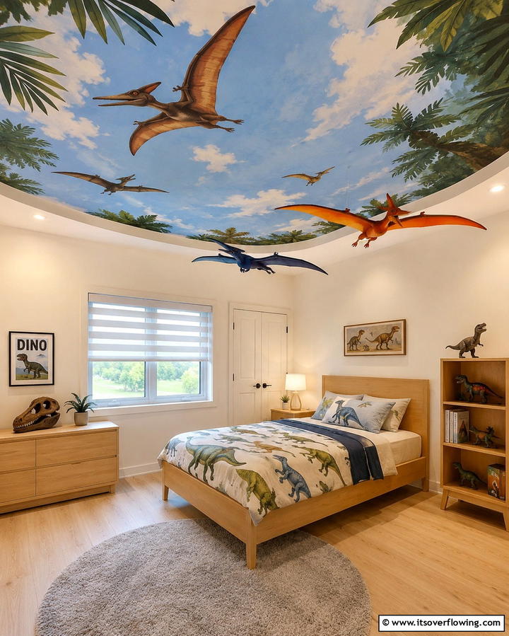 Cretaceous Ceiling Decorations - 30 Dino-Mite Kids Room Ideas- Dinosaur Themes & Decor