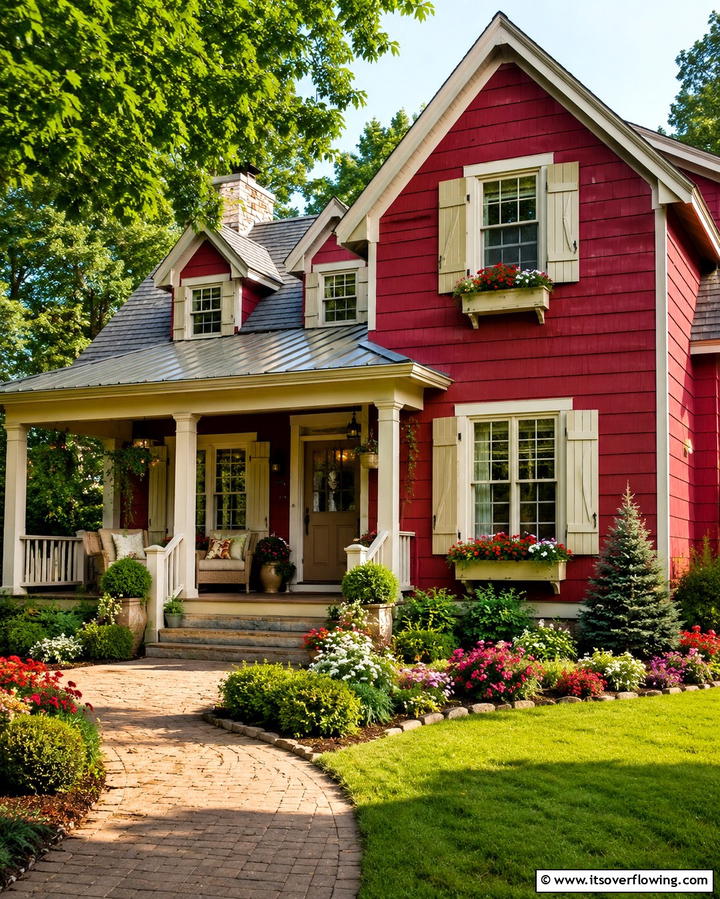 Crimson Cottage Charm - 25 Red Home Exterior Ideas to Boost Curb Appeal
