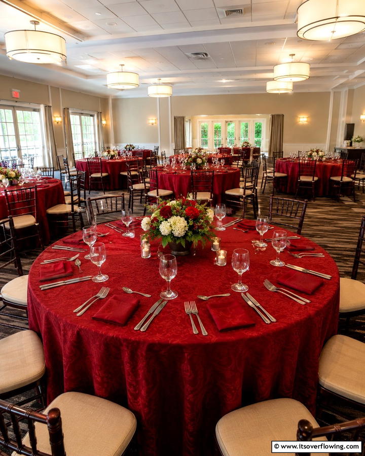 Crimson Table Linens - 30 Red Wedding Theme Ideas for Bold and Romantic Celebrations