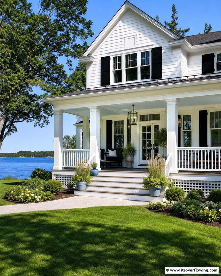 Crisp Coastal White Appeal - 30 Lake House Exterior Color Ideas Inspired by Nature