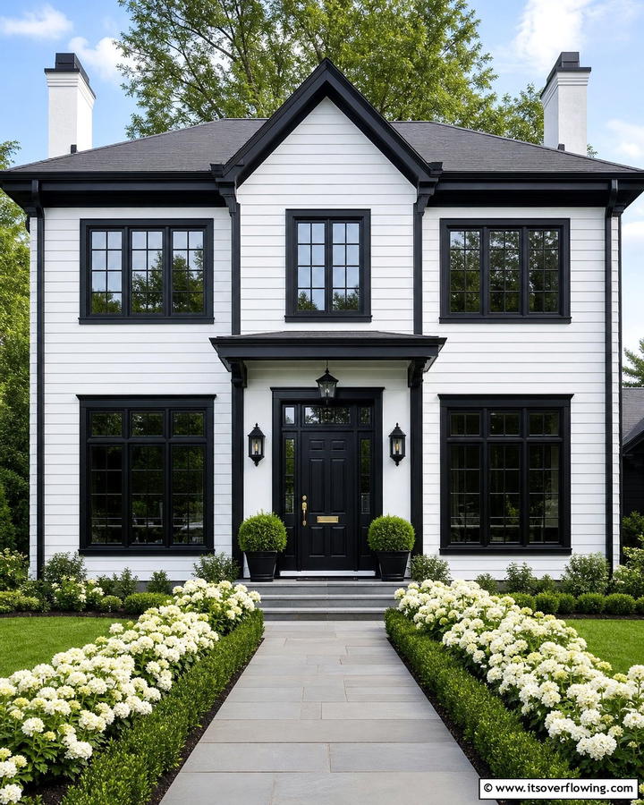 Crisp Contrasting Details - 21 Striking Black & White House Exterior Design Concepts