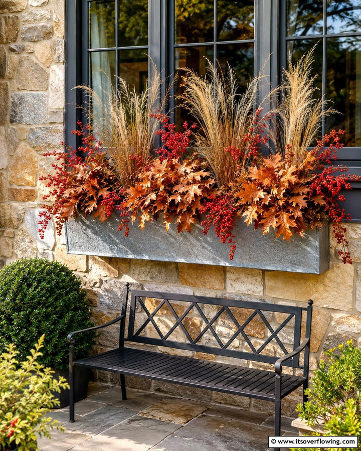 Crisp Leaf Arrangement - 30 Fall Window Box Ideas for Autumn-Inspired Floral Displays