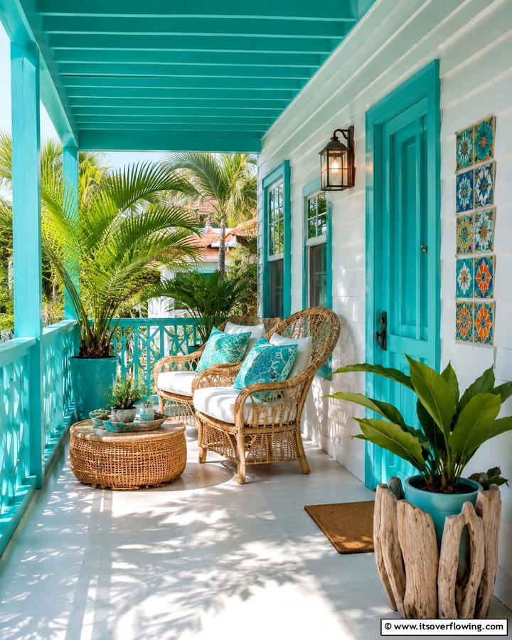 Crisp Turquoise for a Cool Finish - 30 Porch Paint Color Ideas for Inviting Entryways