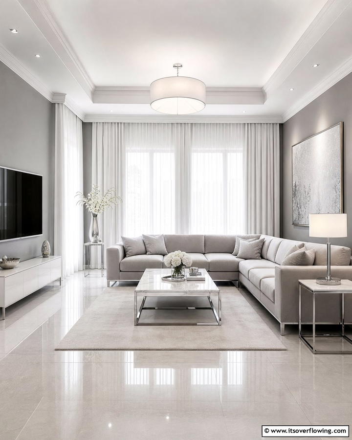 Crisp White Elegance - 30 Curtain Color Ideas Perfectly Paired With Gray Walls