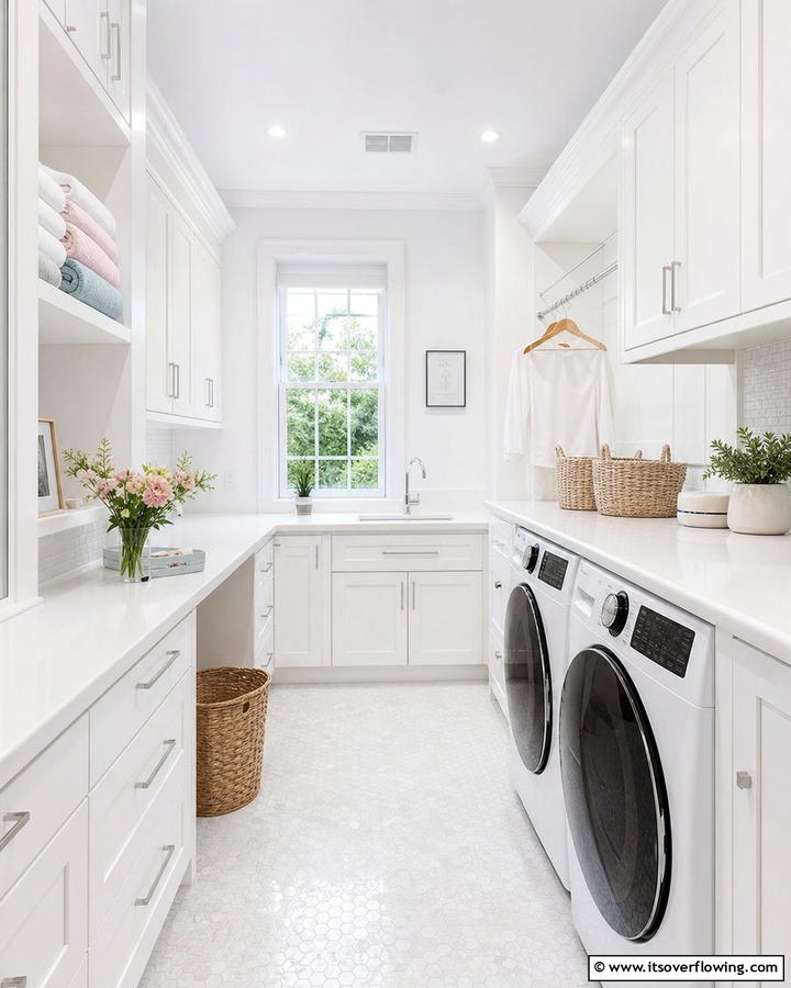 Crisp White Elegance - 30 Laundry Room Paint Ideas to Brighten Chore Time
