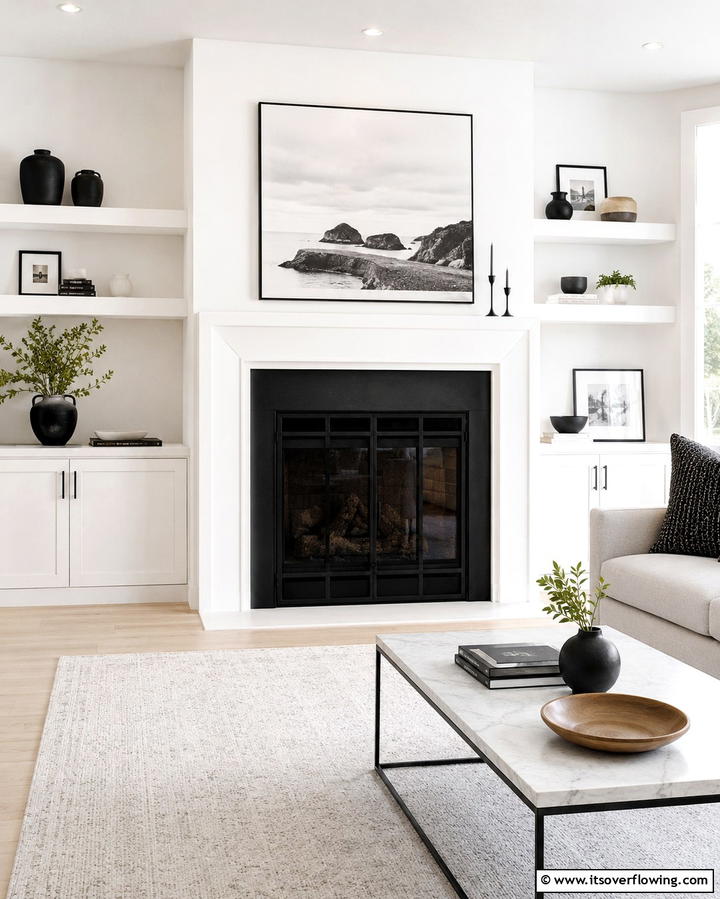 Crisp White Frame - 25 Black and White Fireplace Ideas for Timeless Elegance