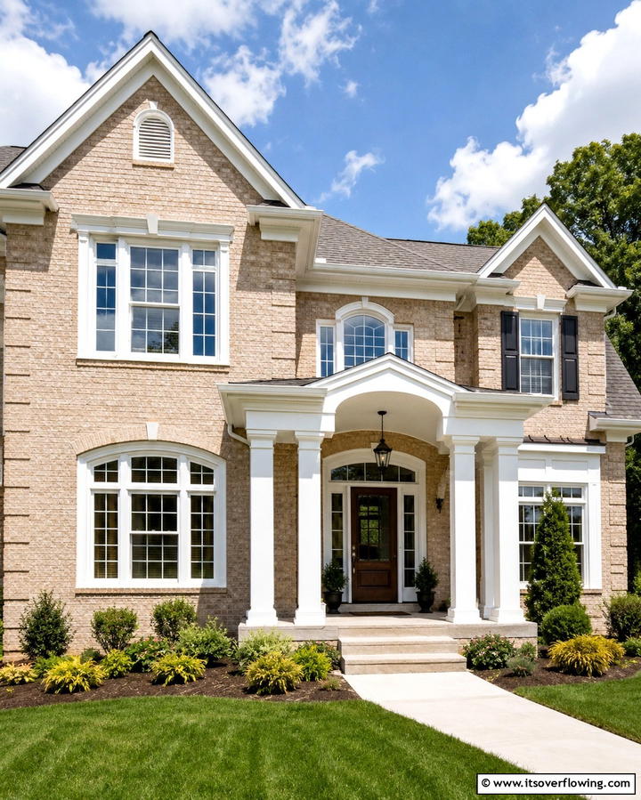 Crisp White Trim for a Timeless Look - 30 Warm Blonde Brick House Color Schemes for Modern Homes