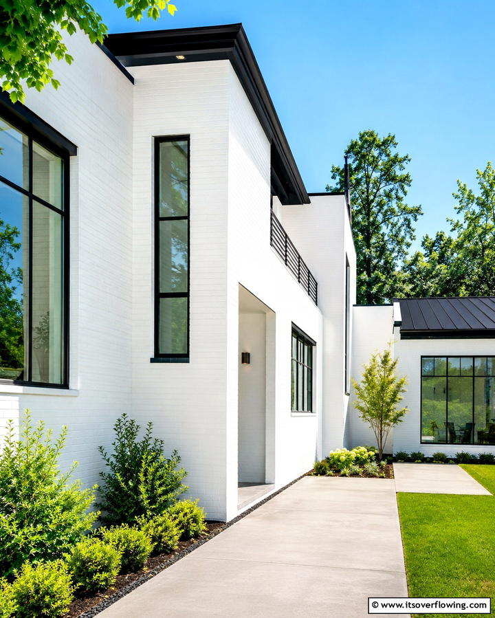 Crisp White for Modern Minimalism - 25 Painted Brick Houses Ideas for a Fresh Look