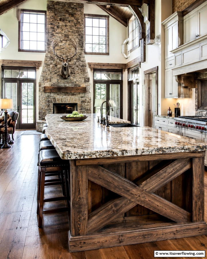 Crossbeam Details - 25 Rustic Kitchen Island Ideas for a Cozy Cooking Space